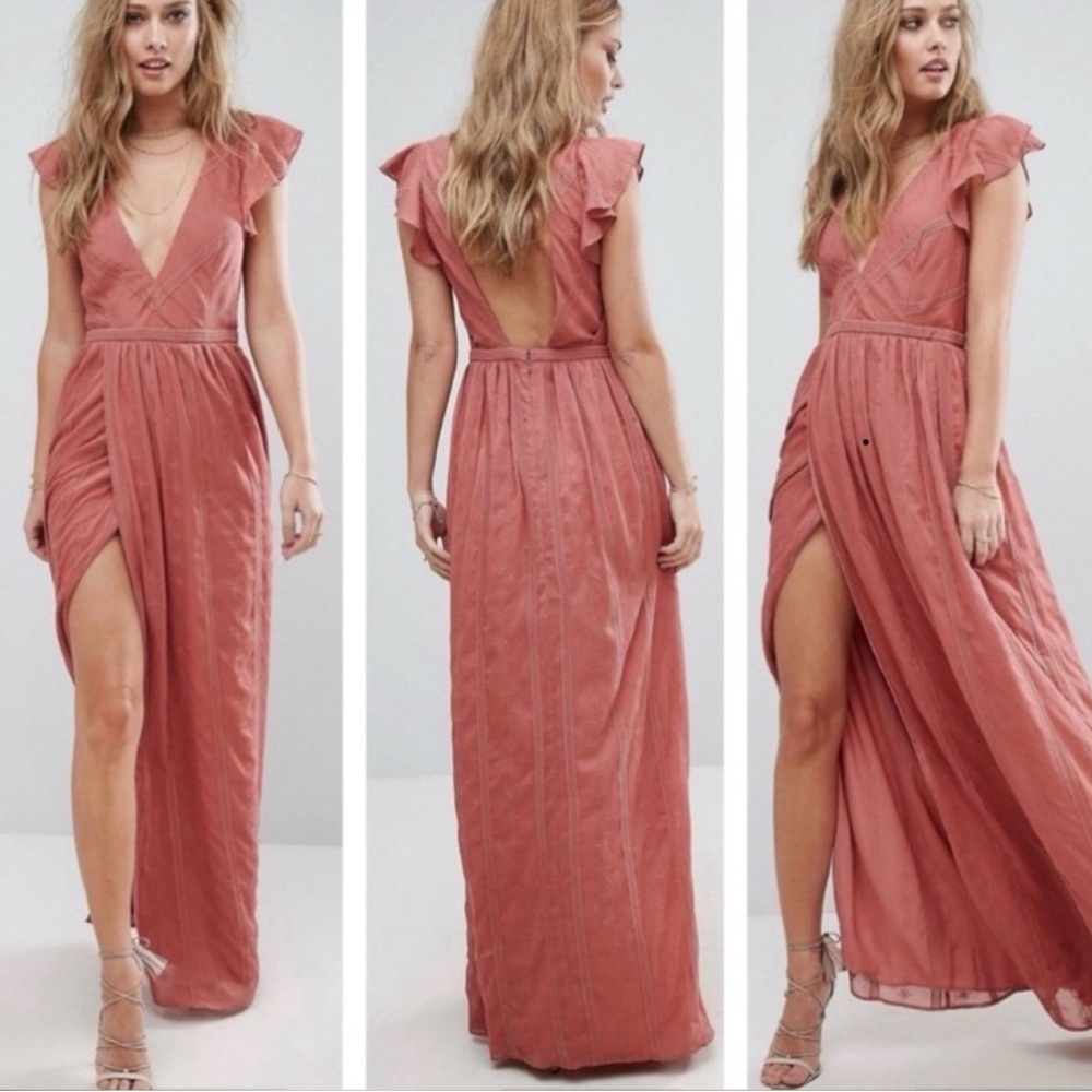 The Jetset Diaries Pink Open Back Maxi Dress with Plunge Neckline